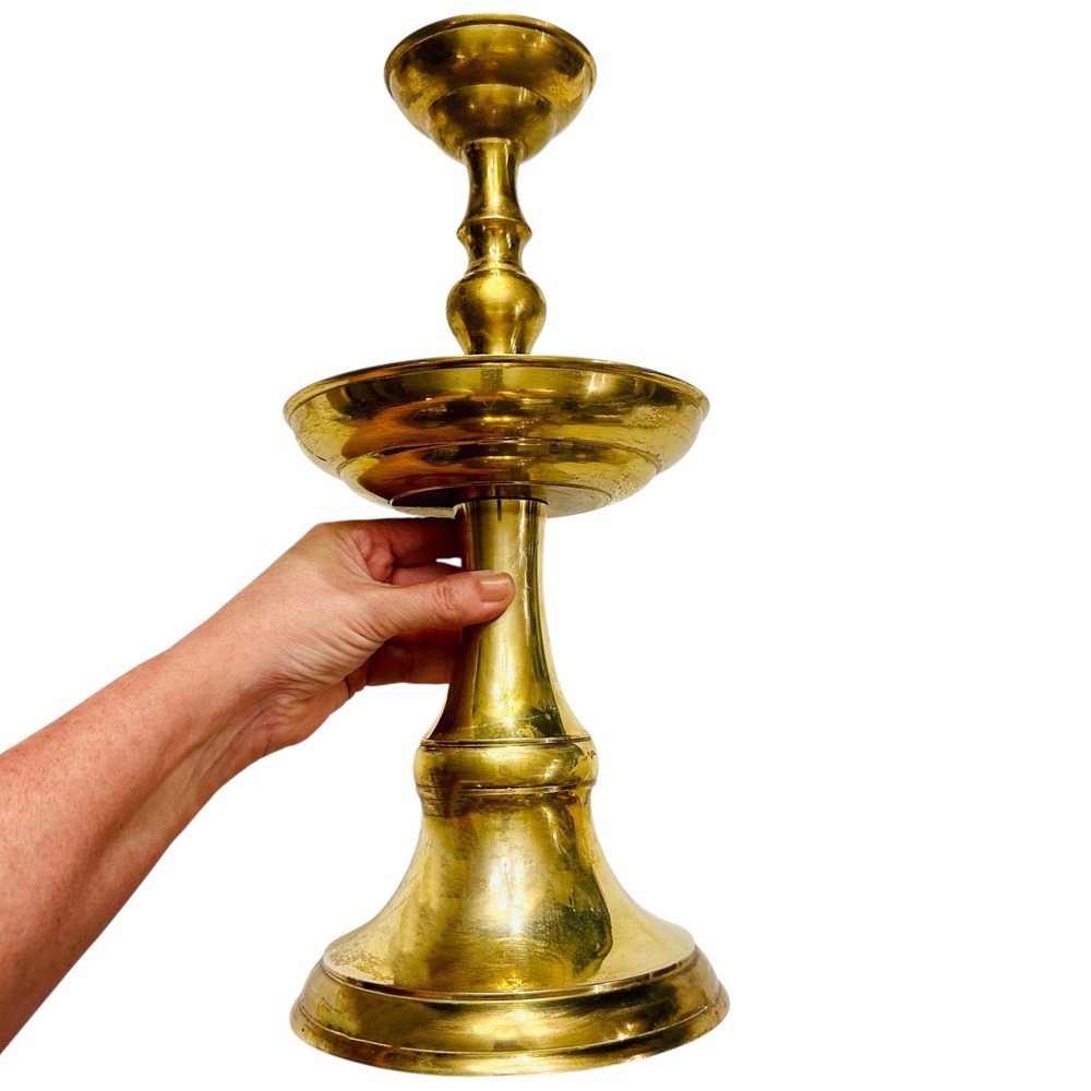 VTG Brass Candle‎ Holder Large 14.75" Heavy Mid-Century Japan Hollywood Regency